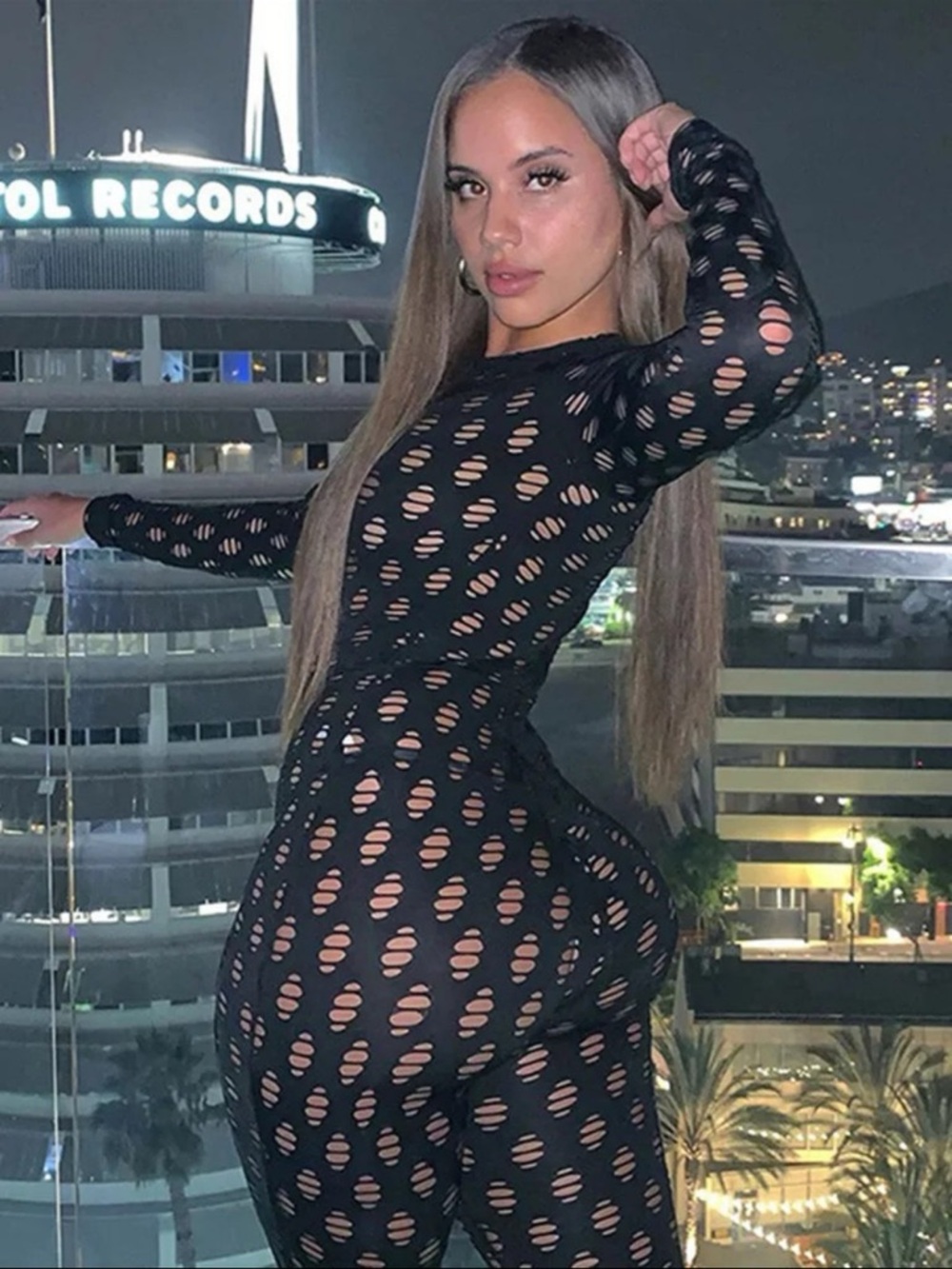 Black Cutout Long-Sleeve Bodysuit